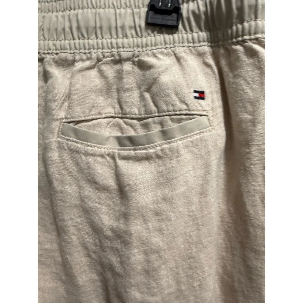 Tommy Hilfiger Mens Beige 100% Linen  Pants Drawstring Elastic Waist Large
